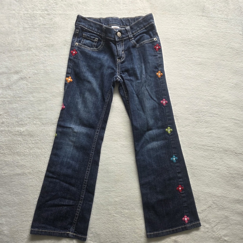 Gymboree Y2k Denim‎ Jeans Embroidered Flowers Girls Sz 7